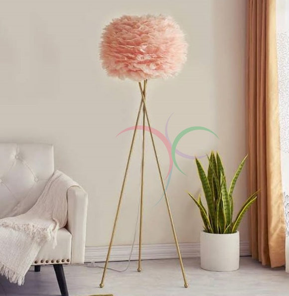Pink Feather Floor Lamp, Tripod Floor Lamp with Feather Shade, Standing Light for Bedroom/Living Room-ANKI001FLP