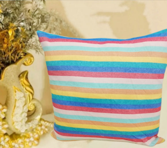 COLORED STRIPES  ELEGANT NEW COTTON MATERIAL  CUSHION COVER SET OF 6-PREET001CCS