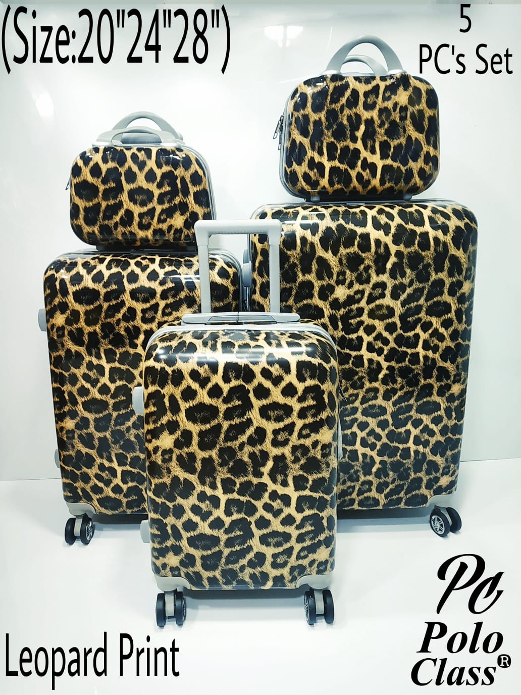 LEOPARD PRINT DESIGNER TRAVEL TROLLEY BAG SET AND VANITY BAGS