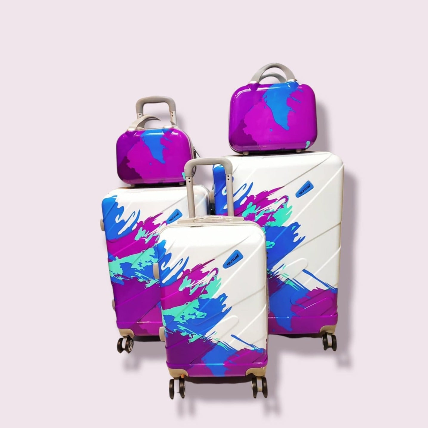 PURPLE DESIGNER TRAVEL TROLLEY BAG SET AND VANITY BAGS COMBO