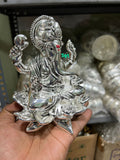 Pure silver coated Kamala Ganesh idol German Silver antique finish-SN001GI