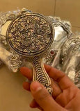SET OF 10 , SILVER FINISH HAND MIRRORS FOR MEHANDI AND SANGEET FAVOURS-JC001HHM