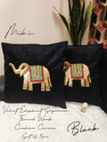 Set of 5 , Elephant Design Sequins  Rajasthani Work on Shining Velvet Fabric Cushion Covers-KRISHH001CC