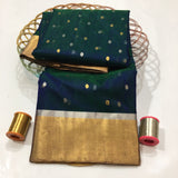 MAYURA SHREE , PEACOCK GREEN DOUBLE SHADED PURE ORIGINAL KATAN SILK SAREE FOR WOMEN -SHAB001PB