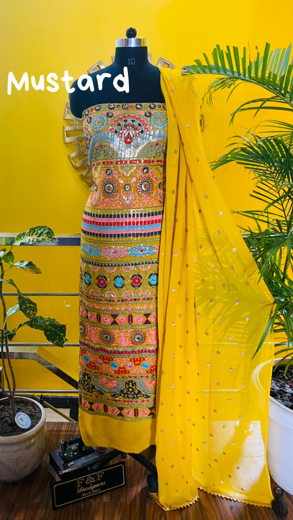 Heavy thread Embroidered Salwar suit material for women -FASH001SSM