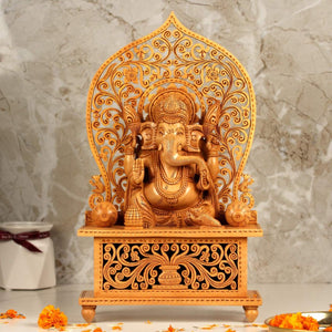 13"Ganesha Sitting on Hand crafted adam Wood Intricate base  -ANUB001GB