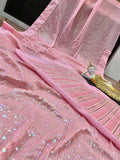 SHEHNAAZ GILL INSPIRED  SEQUINS  WORK SAREE ON FANCY RANGOLY WITH HEAVY WORK BLOUSE-MOE001BWS