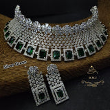 SHREESHMA, PREMIUM QUALITY PLATINUM FINISH AMERICAN DIAMOND  CHOKER NECKLACE SET FOR WOMEN -LR001AD