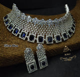SHREESHMA, PREMIUM QUALITY PLATINUM FINISH AMERICAN DIAMOND  CHOKER NECKLACE SET FOR WOMEN -LR001AD