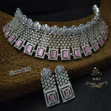 SHREESHMA, PREMIUM QUALITY PLATINUM FINISH AMERICAN DIAMOND  CHOKER NECKLACE SET FOR WOMEN -LR001AD
