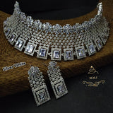 SHREESHMA, PREMIUM QUALITY PLATINUM FINISH AMERICAN DIAMOND  CHOKER NECKLACE SET FOR WOMEN -LR001AD