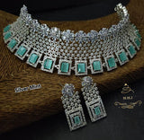 SHREESHMA, PREMIUM QUALITY PLATINUM FINISH AMERICAN DIAMOND  CHOKER NECKLACE SET FOR WOMEN -LR001AD