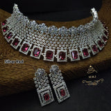 SHREESHMA, PREMIUM QUALITY PLATINUM FINISH AMERICAN DIAMOND  CHOKER NECKLACE SET FOR WOMEN -LR001AD