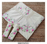 White Hand Embroidered Cotton Bedsheets with Knotted Cutwork & along with Two Pillow Covers-KIA001WBSE