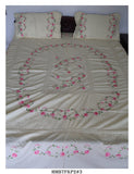 White Hand Embroidered Cotton Bedsheets with Knotted Cutwork & along with Two Pillow Covers-KIA001WBSE