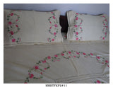 White Hand Embroidered Cotton Bedsheets with Knotted Cutwork & along with Two Pillow Covers-KIA001WBSE