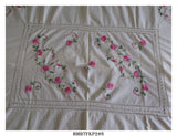 White Hand Embroidered Cotton Bedsheets with Knotted Cutwork & along with Two Pillow Covers-KIA001WBSE