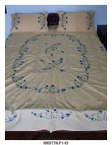 PEACH SHADE Hand Embroidered Cotton Bedsheets with Knotted Cutwork & along with Two Pillow Covers-KIA001PBSE