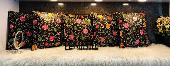 BLACK Beautiful Thread Work Designer Cushions Cover Set-PREET001CCBL