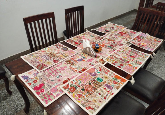 Exclusive Heavy Banjara Vintage style  Antique Kambadiya work Runner with 6 Table Mats Set-MK001TMSA1