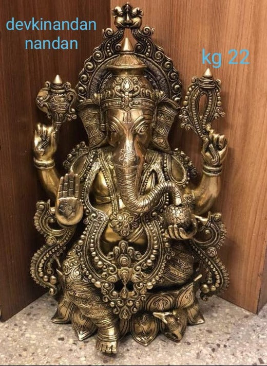 VIGNHARTA, ELEGANT DESIGNER BRASS STATUE OF LORD GANESHA-DN001G
