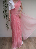 Pink Embroidered Organza saree with scallop lace border and Hakkoba Blouse Piece-KIA001OZP