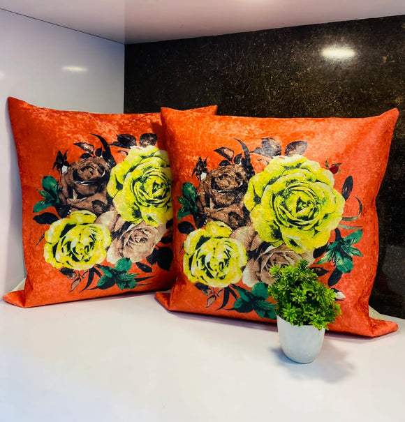 Florence ,Floral Design  Set of 5  Velvet Cushion Covers-PREET001B10