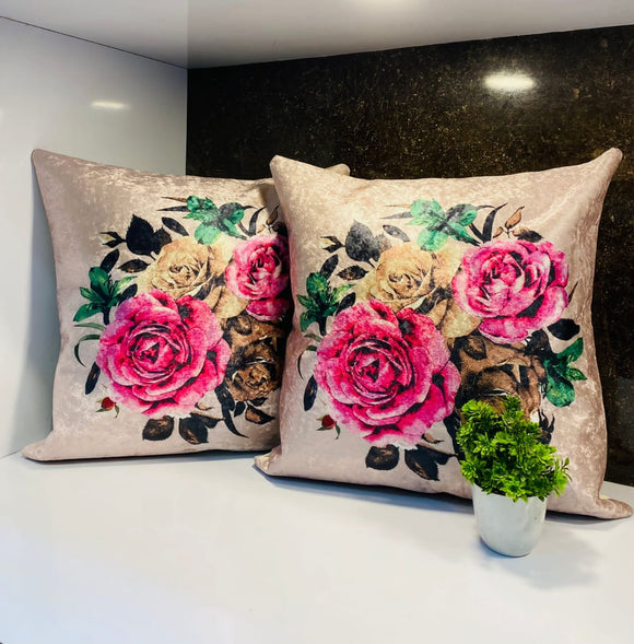 Florence ,Floral Design  Set of 5  Velvet Cushion Covers-PREET001B7