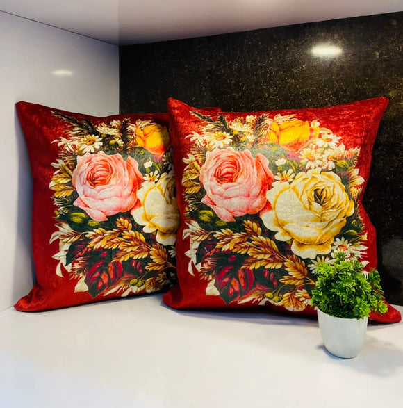 Florence ,Floral Design  Set of 5  Velvet Cushion Covers-PREET001B8