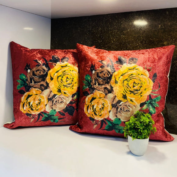 Florence ,Floral Design  Set of 5  Velvet Cushion Covers-PREET001B4