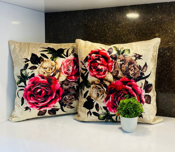 Florence ,Floral Design  Set of 5  Velvet Cushion Covers-PREET001B2