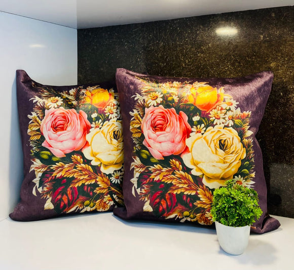 Florence ,Floral Design  Set of 5  Velvet Cushion Covers-PREET001B3