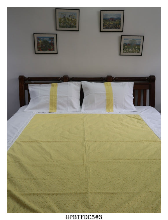 Casement Cotton Bedsheet with Hakkoba Centre Patch and Crochet Lace with Two Pillow Covers -KIA001AIY