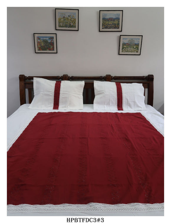 Casement Cotton Bedsheet with Hakkoba Centre Patch and Crochet Lace with Two Pillow Covers -KIA001AIMW