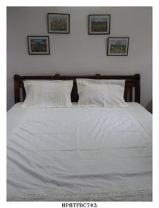 King Size Glazed Cotton Bedsheet with Hakkoba Centre Patch and Crochet Lace with Two Pillow Covers-KIA001HKPW
