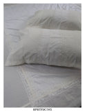 King Size Glazed Cotton Bedsheet with Hakkoba Centre Patch and Crochet Lace with Two Pillow Covers-KIA001HKPW