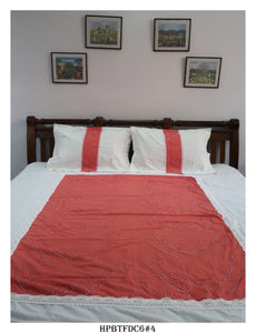 King Size Glazed Cotton Bedsheet with Hakkoba Centre Patch and Crochet Lace with Two Pillow Covers-KIA001HKP