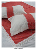 King Size Glazed Cotton Bedsheet with Hakkoba Centre Patch and Crochet Lace with Two Pillow Covers-KIA001HKP