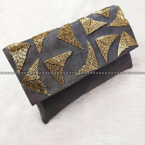 Nubuck Leather Handwork Clutch with Sling for women -JC001NBL4