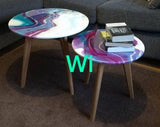 SET OF 2 , EPOXY RESIN PINE WOOD COFFEE STOOL-ANU001RST