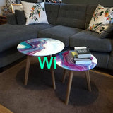 SET OF 2 , EPOXY RESIN PINE WOOD COFFEE STOOL-ANU001RST