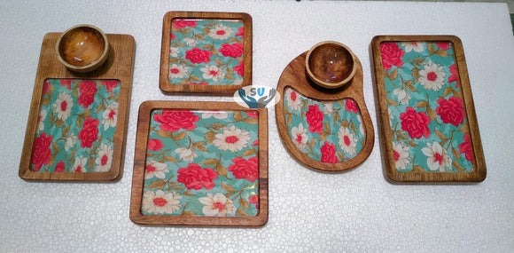 PINK ROSES ELEGANT MANGO WOOD PLATTER SET FOR PARTY DECOR-MK001PPA2