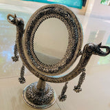 ASHIQUI , GERMAN SILVER OVAL MIRROR WITH STAND-MK001OM