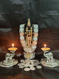 MADHURI , Full set consists of 8.5 inches height 24kt gold and silver coated Balaji idol , pair of elephant deepam , 108 silver coated Kuber coins-SN001BI