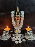 MADHURI , Full set consists of 8.5 inches height 24kt gold and silver coated Balaji idol , pair of elephant deepam , 108 silver coated Kuber coins-SN001BI