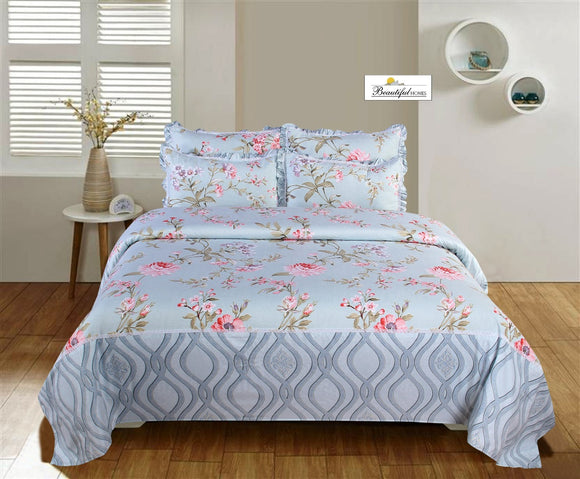 ROSE-MARRY  KING SIZE DESIGNER BEDSHEETS WITH  FRILLED PILLOW COVERS-PREET001RMBL