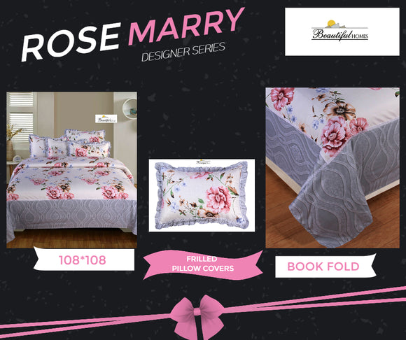 ROSE-MARRY  KING SIZE DESIGNER BEDSHEETS WITH  FRILLED PILLOW COVERS-PREET001RMGR