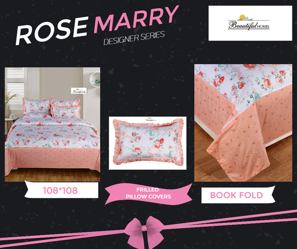 ROSE-MARRY  KING SIZE DESIGNER BEDSHEETS WITH  FRILLED PILLOW COVERS-PREET001RMPE
