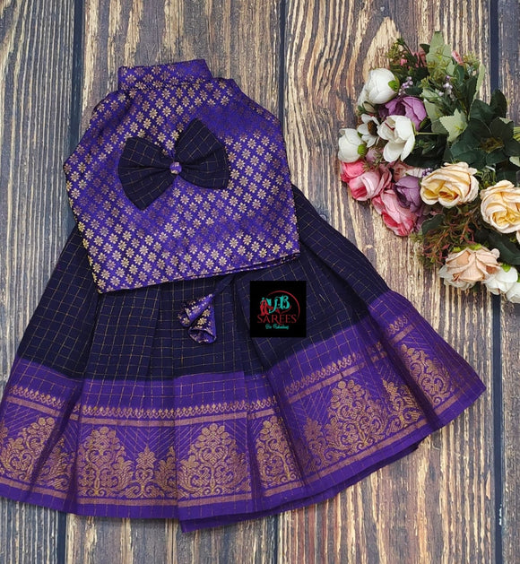 BLUE  SANGUDI COTTON SKIRT WITH BROCADE TOP AND BOW -SRI001SSBT