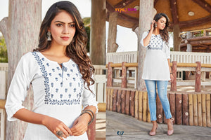 TIPS & TOPS, Launching New Catalogue ,SET OF 9 SHORT EMBROIDERED TOPS-OM001TT